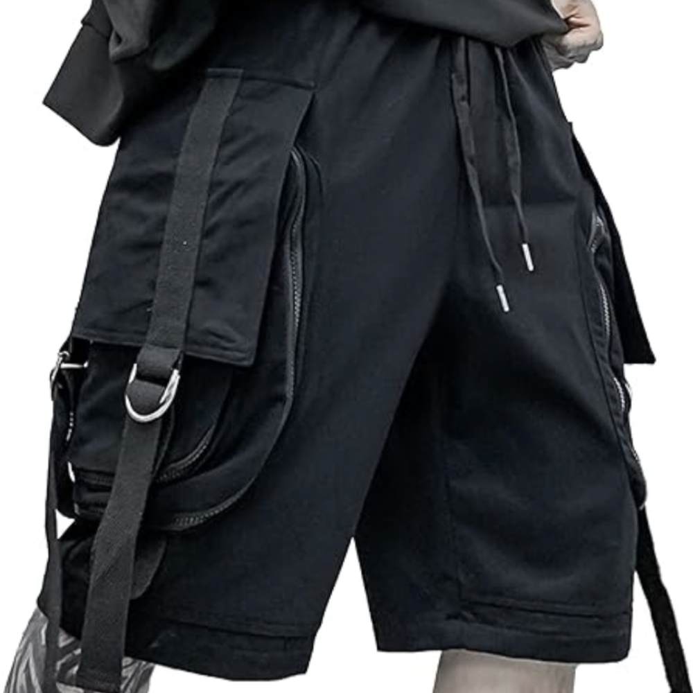 Japanese Brand Ninght Eit Baggy Hip Hop Tech Wear Black Cargo Shorts Small